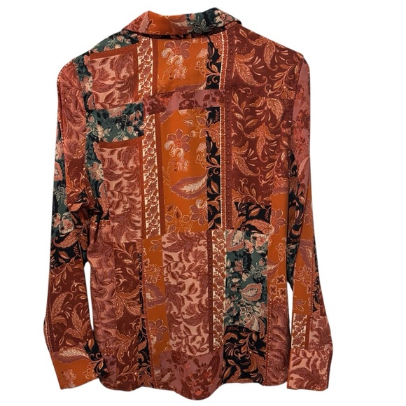 Alex & Lili Floral Patchwork Button Down Blouse Long Sleeve Career Office Large - Picture 6 of 15